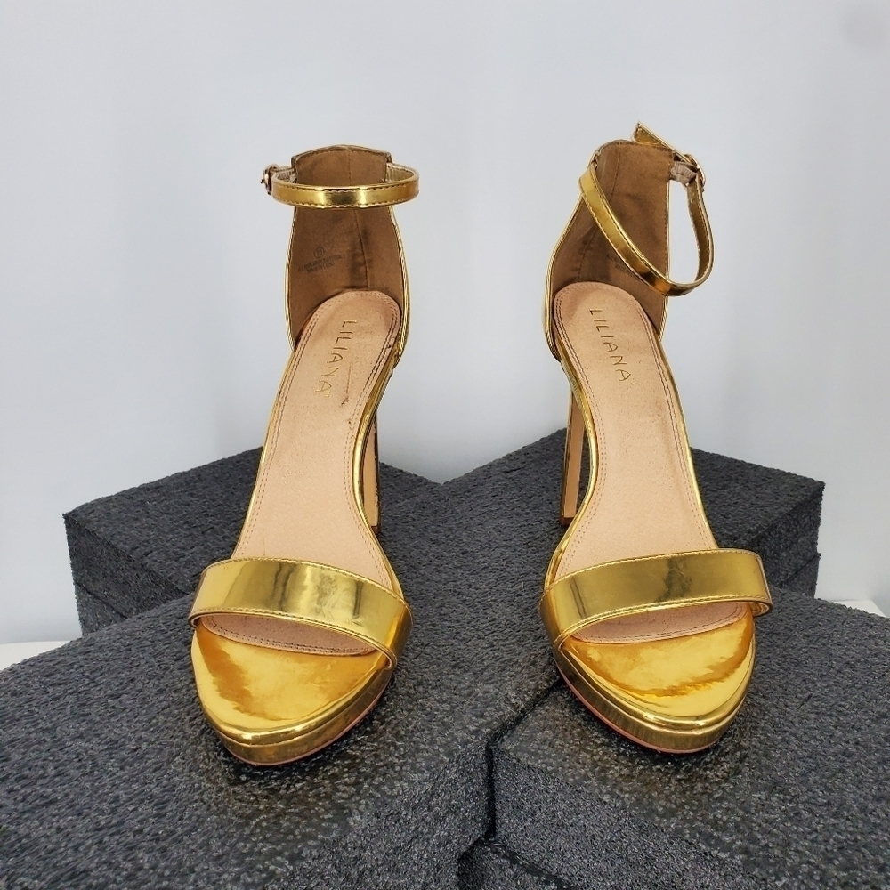 Liliana Metallic Gold Ankle-Strap Stiletto Heels - Picture 8 of 13